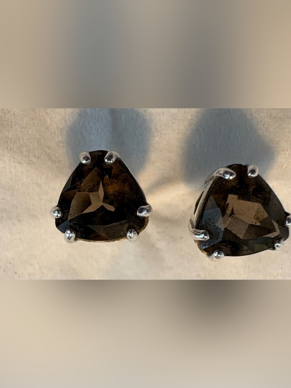 Pretty Smoky Topaz Pierced Earrings Set In Sterling Silver.